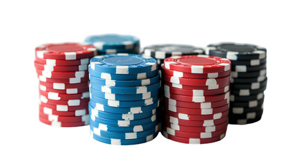 Stacks of poker casino chips isolated on transparent background