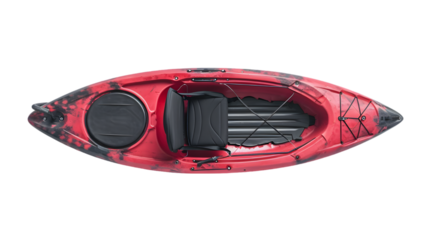 Top view of plastic whitewater kayak with a paddle isolated on transparent background