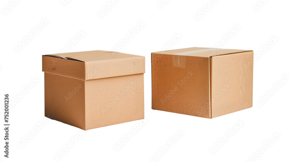 Poster two closed cardboard boxes isolated on transparent background