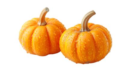 two decorative small pumpkins isolated on transparent background