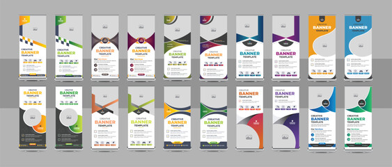 Roll up banner design template or Modern standee bundle, flag banner, pull up design set for print media