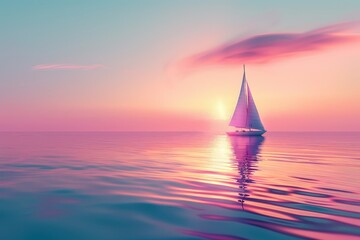 Sailboat and Sunset in the concept of peaceful sailing