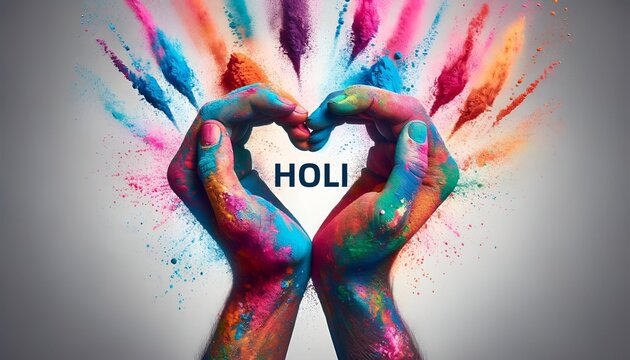 Illustration for the holi with hands forming a heart shape.