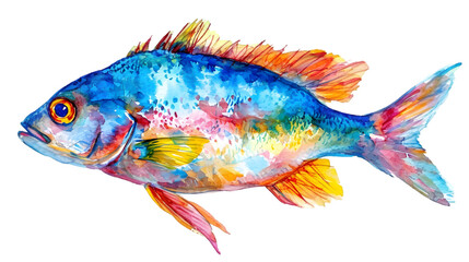 Fototapeta premium Watercolor fish. Fresh organic seafood. Nature drawing - Vector illustration. isolated on transparent background