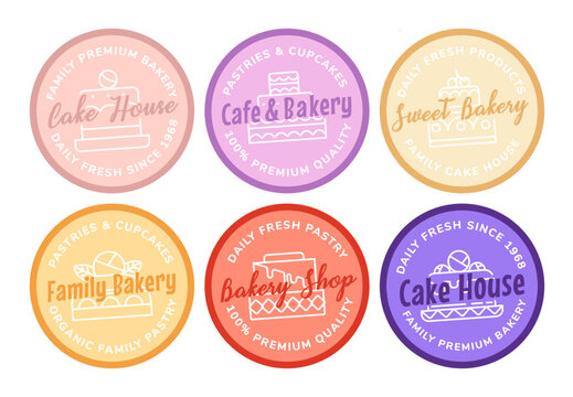 Round emblem set for bakery shop products ad