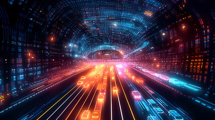 High-speed tunnel with dynamic light trails