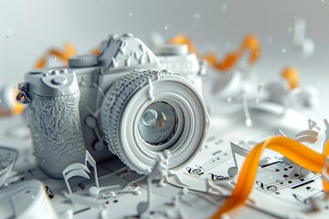 Vintage Camera with Music Notes in the concept of capturing live performances