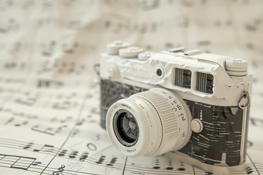Vintage Camera with Music Notes in the concept of capturing live performances