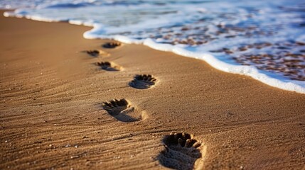 Footprints on the sand, focus on artistic footprints on the sand Generative Ai