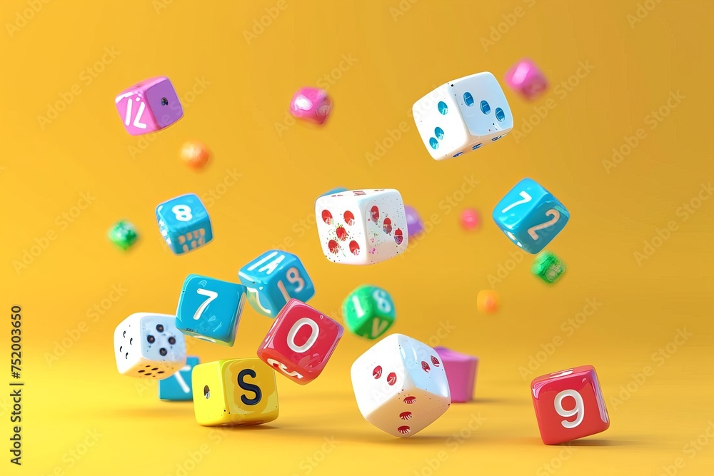 Poster dice and alphabet letters in the concept of language learning