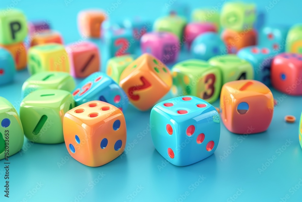 Poster dice and alphabet letters in the concept of language learning