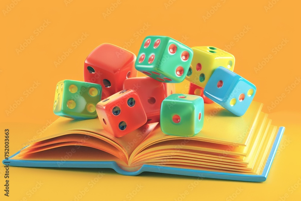 Poster dice and alphabet letters in the concept of language learning