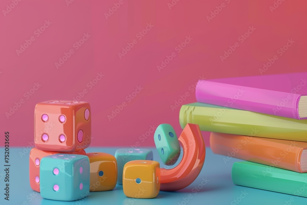 Poster dice and alphabet letters in the concept of language learning