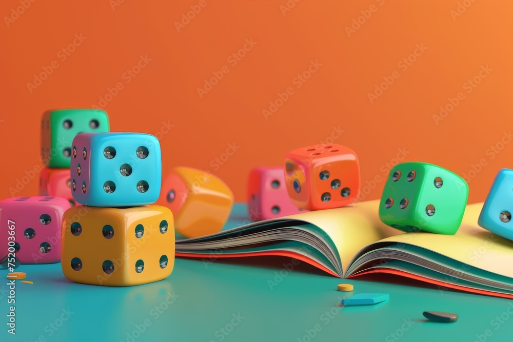 Poster dice and alphabet letters in the concept of language learning
