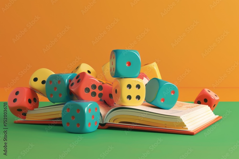 Poster dice and alphabet letters in the concept of language learning
