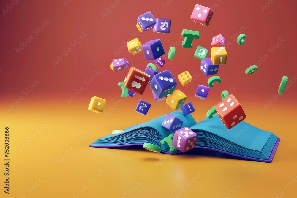 Poster dice and alphabet letters in the concept of language learning