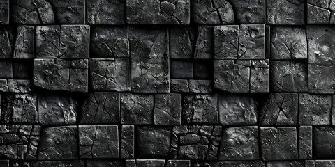 Black and white texture of a rough stone wall, with visible cracks and varied patterns, suitable for backgrounds or graphic elements.