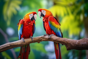 Fototapeta premium two scarlet macaws on a branch