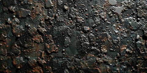 Wet asphalt texture with raindrops, dark moody background for design
