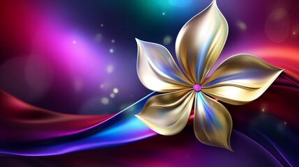 Surreal space illustration featuring a metallic wavy flower blooming stars twinkling around its...