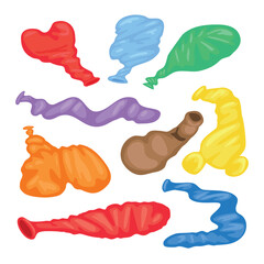 Set of deflated balloons set collection, Uninflated latex ballon cartoon with different volume and size, Different empty balloon, various shapes funny latex inflated air ball balloon for birthday neat