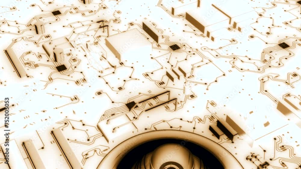 Poster 3d surface of computer circuit. design. animated diagram of computer motherboard with details. lines