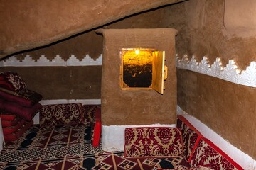 A traditional date fruits storage in an Arab mud house, Riyadh Province, Saudi Arabia