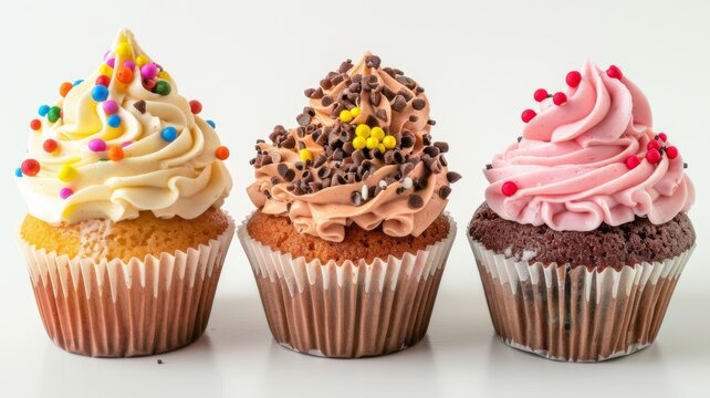 Cupcakes arranged on a white background, ready to delight with their sweetness.