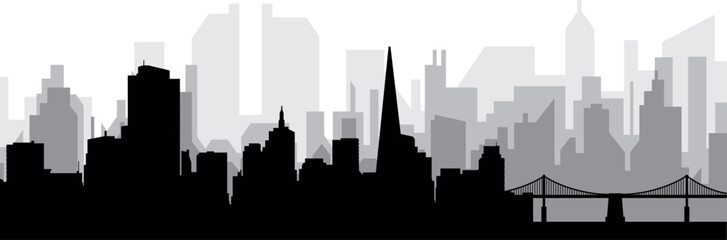 Obraz premium Black cityscape skyline panorama with gray misty city buildings background of the SAN FRANCISCO, UNITED STATES OF AMERICA
