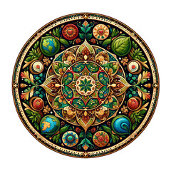 Ornate Earth Mandala with Nature Elements and Golden Embellishments