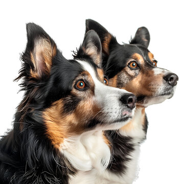 hyper realistic, photo realistic, candid photograph of dogs with simple faces and eye, isolated on transparent background