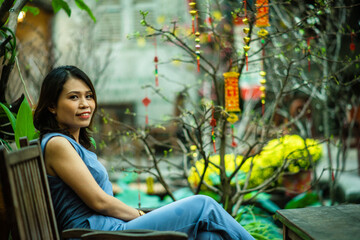Woman wearing trendy clothes, well-proportioned figure of 35 years old, beautiful colors in Sai...
