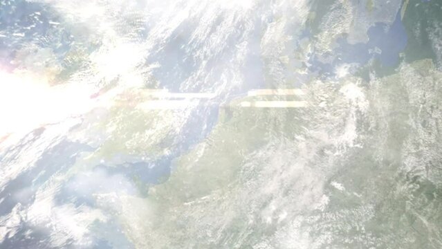Zoom in from space and focus on Amstelveen, Netherlands. 3D Animation. Background for travel intro. Elements of this image furnished by NASA