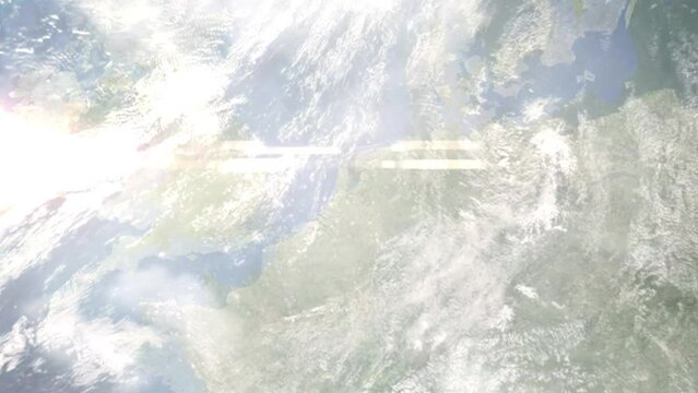 Zoom in from space and focus on Hilversum, Netherlands. 3D Animation. Background for travel intro. Elements of this image furnished by NASA