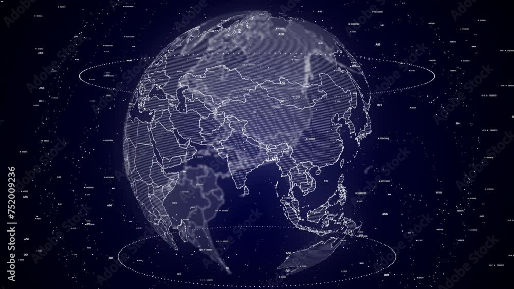 Poster digital globe rotating, zooming in on nepal country. data analysis technology cinematic globe rotati