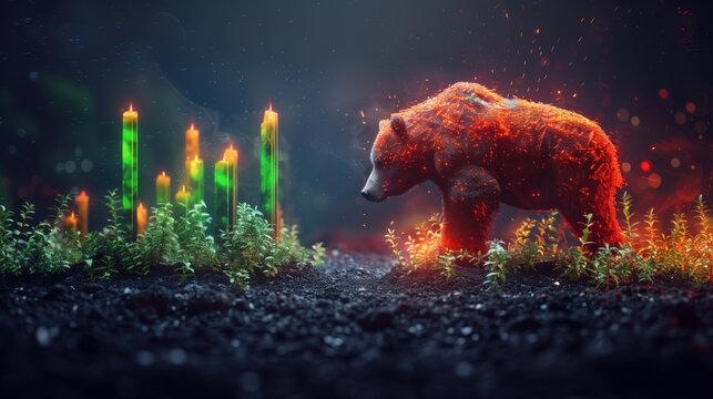 Bear chart concept Finance and business background with stock candlestick charts, trader concept