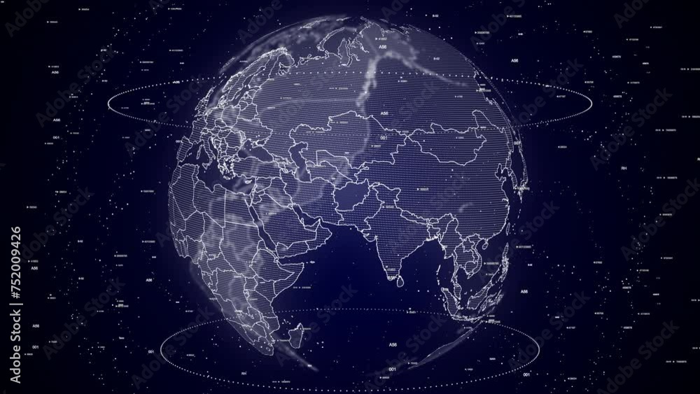 Poster digital globe rotating, zooming in on afghanistan country. data analysis technology cinematic globe 