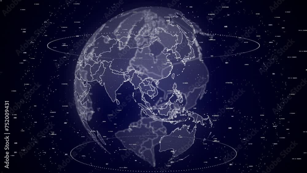 Poster digital globe rotating, zooming in on vietnam country. data analysis technology cinematic globe rota