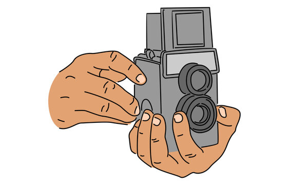 recommend clip art: line art color of hand holding photo camera