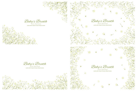 手書きで描いたカスミソウの背景フレーム素材