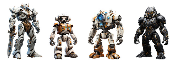 Collection of 3D robot animated characters, generative AI