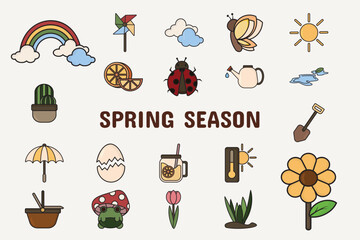 Spring Season Lineal Color Vector Illustration Icon Sticker Set Design Materials