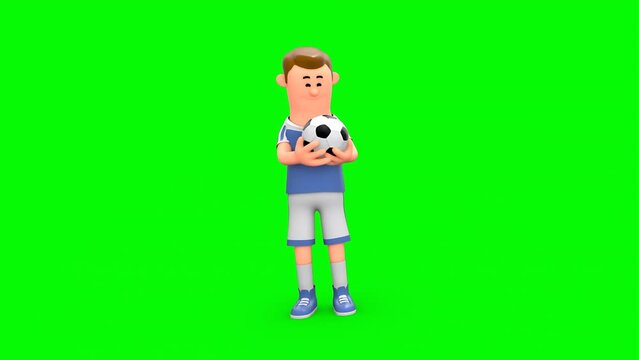 3D Rendered Animated Scene Of Cartoon Football Player Showing Off Football Skills Standing In Green Background.