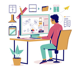 Home interior designer creating kitchen furnishing design