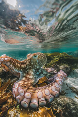 Close-up of a huge octopus underwater