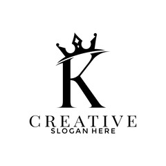 Letter K with Crown logo, Simple Elegant Initial logo design template