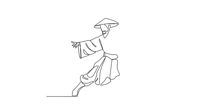 Animated self drawing of a kungfu master video illustration. A kungfu master illustration simple linear style concept videp. Chinese kungfu master design vector for your business promotion and asset.