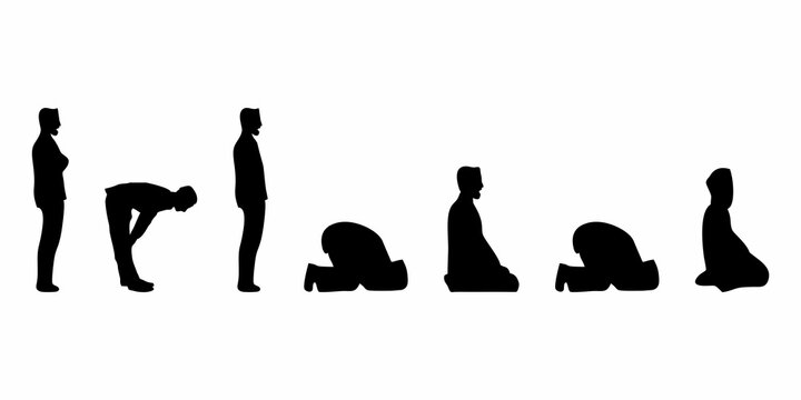 silhouette of prostration and bowing movements in prayer