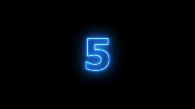 Abstract Blue Neon light Digital font 10 seconds timer countdown animation. 10 to 0 seconds neon countdown clock icon.