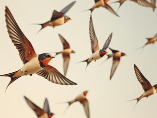 A group of swallows soaring with spread wings, capturing the essence of freedom and migration.